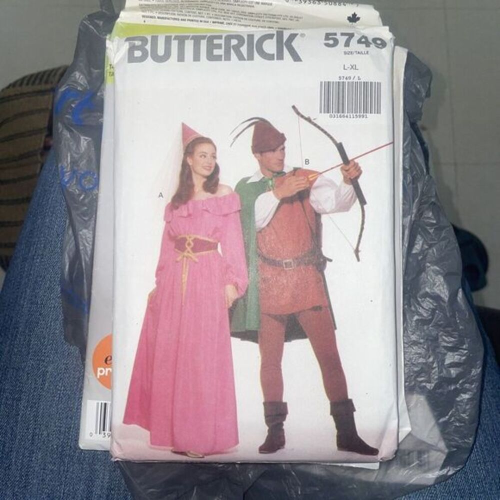 Butterick 5749 Robin Hood Costume Pattern Adult L-XL Vintage NEW Maid Marian‎